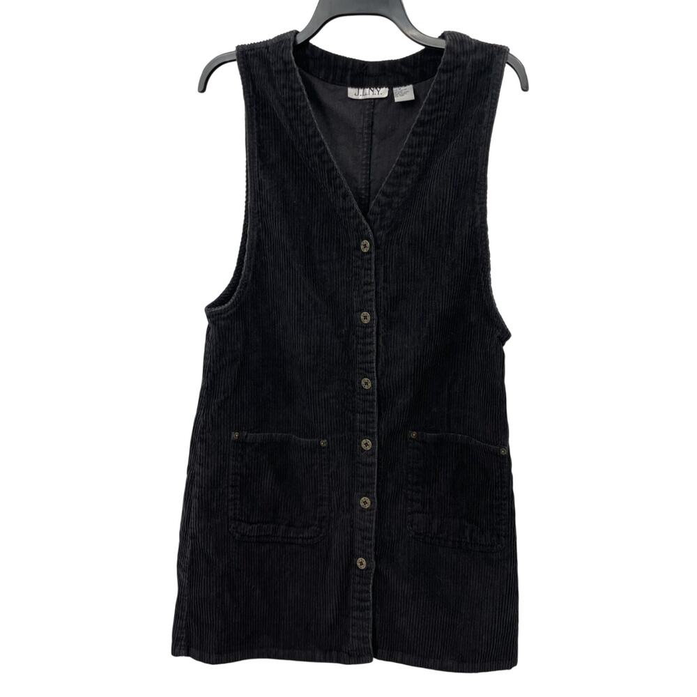 Black Button Down Jumper Dress Pockets 90s Grunge Large 100% Cotton